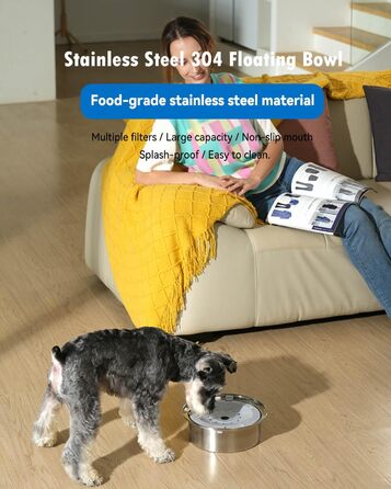 Нержавійна миска для собак з антивитіканням, 2L, преміум якість. Миска для собак та котів, антивитікаюча, великий об'єм 2L