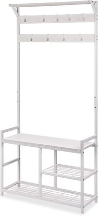 Leader Accessories Coat Rack with Bench Metal Coat Rack Rustic Clothes Rack 182x30x84cm (H x W x D) White