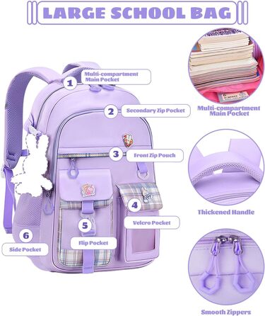 Дитячий рюкзак для дівчинки-підлітка, нейлоновий, водонепроникний, легкий, 9-15 років, фіолетовий