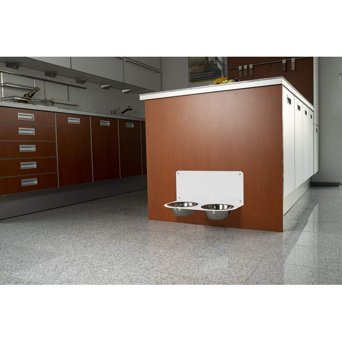 Настінна годівниця для собак Schmeck.bar: стабільна, з мисками, для маленьких та середніх собак (600x228x306 мм, 2 миски, білий матовий)