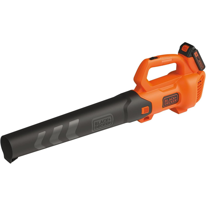 Black+Decker Axial Cordless Leaf Blower BCBL200L (18V, 2.0Ah, high blowing speed of 145 km/h, air volume 577 m³/h, integrated leaf scraper, for patios, paths, gardens, incl. battery & charger)