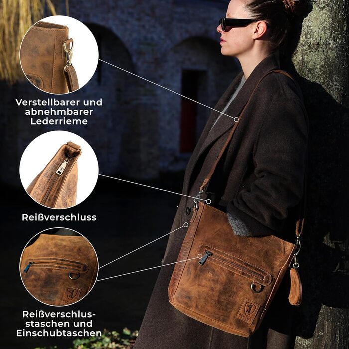 Сумка через плече Berliner Bags Siena Vintage з натуральної шкіри - жіноча сумка-месенджер (Горіховий колір)