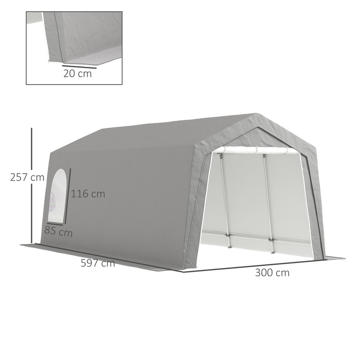 Outsunny Garage Tent, waterproof tent garage with doors, windows, anti-dust bicycle cover, shed, tool tent, storage shed for outdoor use, patio, garden, approx. 300 x 600 x 250 cm, Light Grey | Aosom