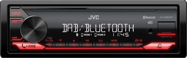 Автомагнітола JVC KD-X282DBT з USB, DAB+, Bluetooth, мікрофоном, AUX, саундпроцесором, 4x50 Вт, червоне підсвічування кнопок