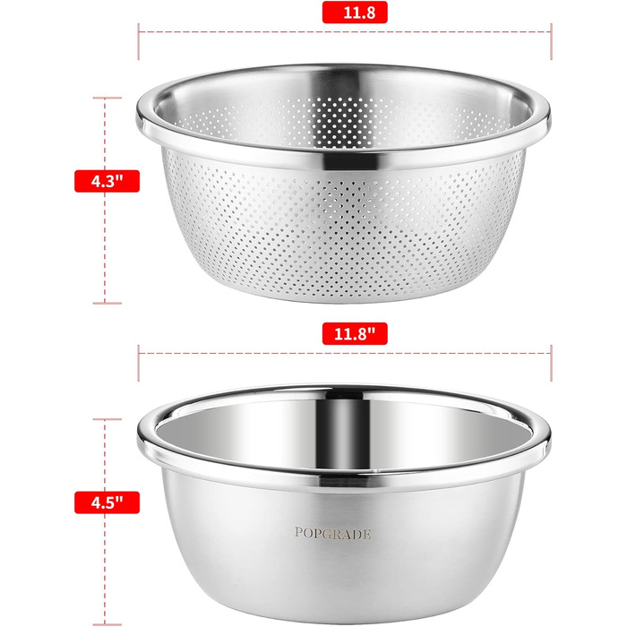 Дуршлаг з нержавіючої сталі 2 шт (5QT) для кухні: сито для рису, макаронів, фруктів та овочів, миска для зціджування