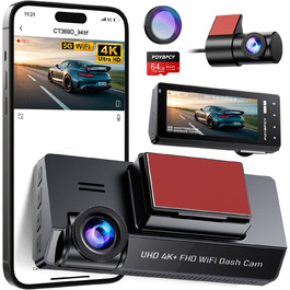 Відеореєстратор у машину 4K Dual Dashcam з CPL фільтром, 360°, WiFi, IPS, Нічне бачення, G-сенсор, Паркувальний режим, 64GB SD карта