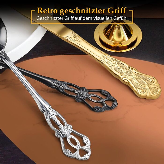 Набір столових приборів 20 предметів, чорний, нержавіюча сталь, Vintage Palast - для 4 осіб, полірований, для посудомийної машини