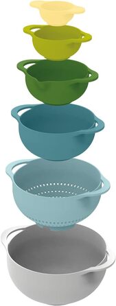 Joseph Joseph Duo 6-Piece Compact Food Preparation Set with Mixing Bowls, Measuring Cups & Sieve, Multi-Color