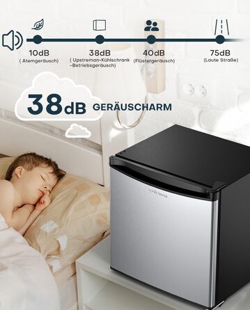 Upstreman 46L Mini Fridge with Freezer Compartment, Temperature Control, Energy Efficient, Quiet, 1-Door Beverage Refrigerator, Stainless Steel - FR17