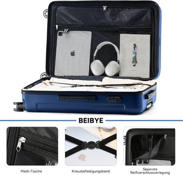 Чохол-валіза Beibye з кодовим замком, 4 колеса (чорний, смарагдово-синій), набір валіз