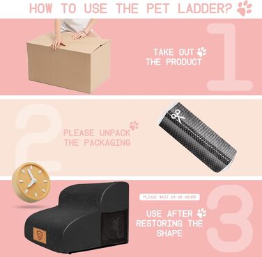 Myiosus Dog Stairs for Bed, 2-Step Foam Pet Stairs for Sofa with Removable Waterproof Cover, Non-Slip Dog Ramp Ladder for Small Dogs and Cats, 40 x 40 x 30 cm, Black