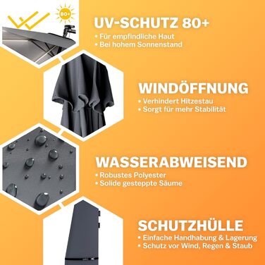 Kingsleeve® Canopy Umbrella LED Lighting UV Protection 80+ Solar Stand Protective Cover 350cm Large Crank Balcony Terrace Garden Umbrella Parasol