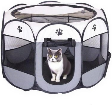 Клітка-забіг для цуценят 74x74x43 см – складана клітка для собак та котів, клітка для кроликів та інших дрібних тварин – безпечний забіг для дому та вулиці сірого кольору + лапа собаки