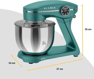 KLAMER 1800W Stand Mixer - Stainless Steel Bowl 6L, 10 Speed with Timer, Planet Mixing Action, Dough Hook, Whisk & Beater - Turquoise