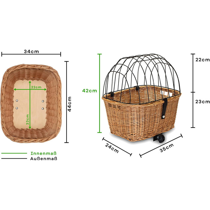 Корзина для велосипеда Tigana з прутів (44 x 34 см) для багажника, чорна, з подушкою