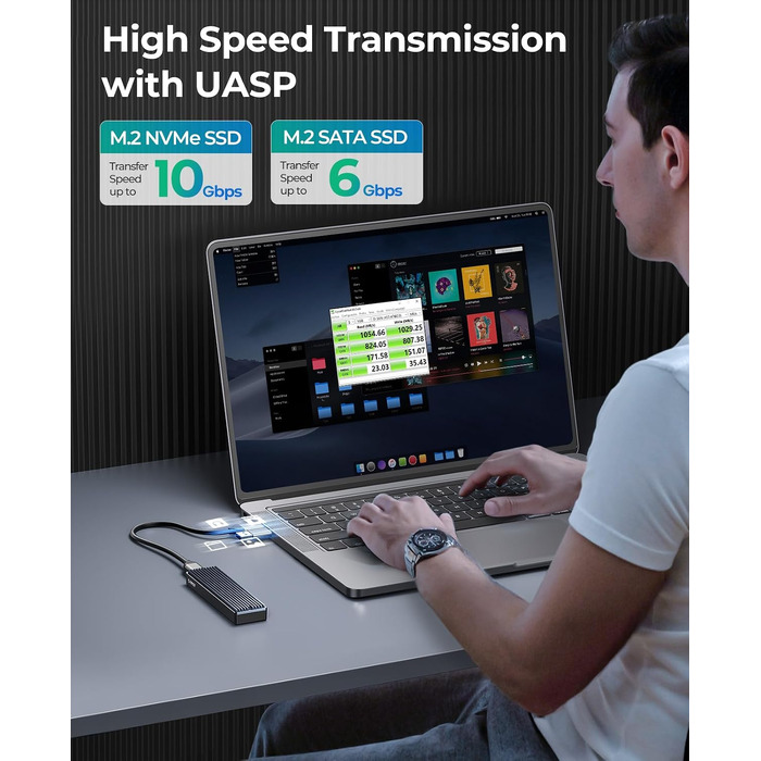 Зовнішній корпус-адаптер ORICO M.2 NVMe SSD USB-C 3.2 Gen2 10Gbps для PCIe NVMe M-Key/M+B Key (2230/2242/2260/2280), підтримка UASP, M-2PV