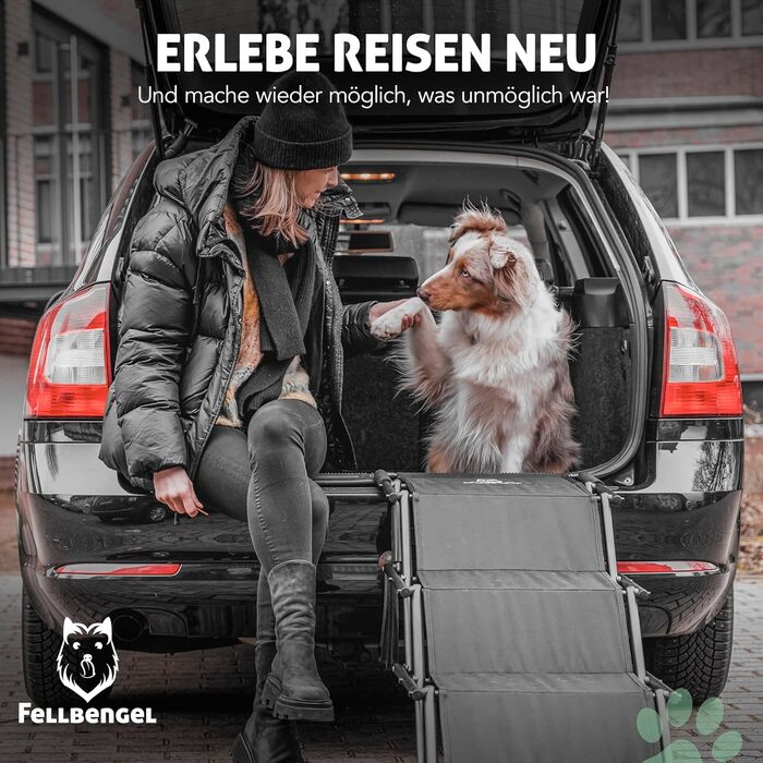 Dog stairs car [with unique safety level] Folding dog ramp car - Dog car entry aid - Dog stairs for large dogs - Folding dog ladder up to 60kg