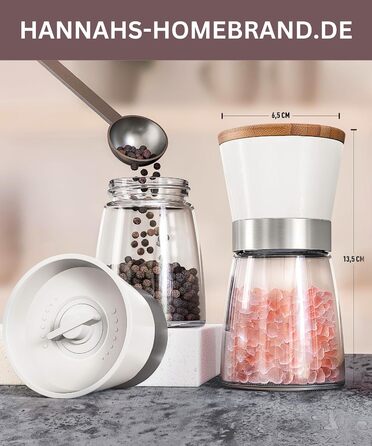 Мельниця для солі та перцю Hannah's Homebrand з керамічним механізмом - міцна для великої солі, без вмісту (Сніжинка, 2 шт.)