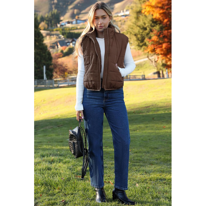 ZEAGOO Жилет чоловічий теплий осінній/зимовий, легкий, з кишенями, колір: коричневий (L)