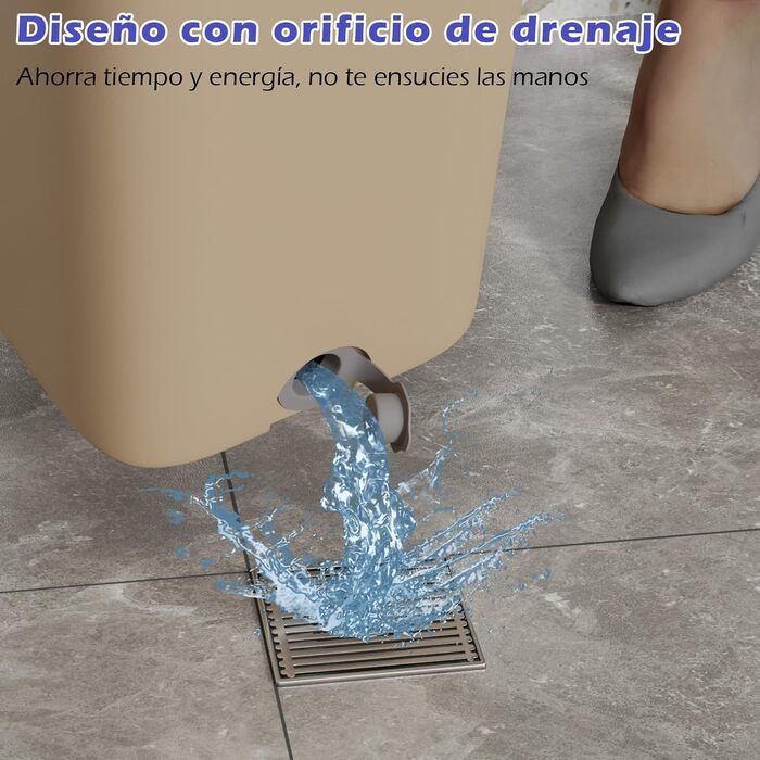 Набір для миття підлоги з відром, 2 в 1, з регульованою ручкою з нержавіючої сталі та 6 мікрофібровими насадками, для плитки та ламінату, сіро-коричневий