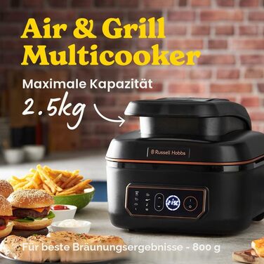 Фритюрниця електрична Russell Hobbs SatisFry XL 5.5 л з функцією Air Fryer, грилю та мультиварки - чорна