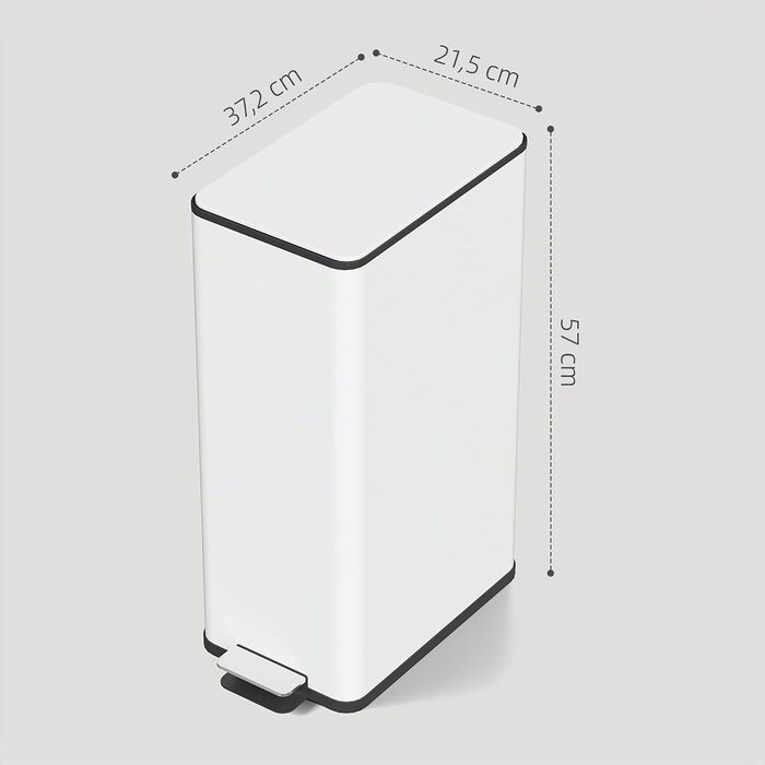 Сміттєвий відер HOMCOM на 20 л з педаллю та м'яким закриттям кришки (Soft-close), нержавіюча сталь, білий, 21.5 x 37.2 x 57 см