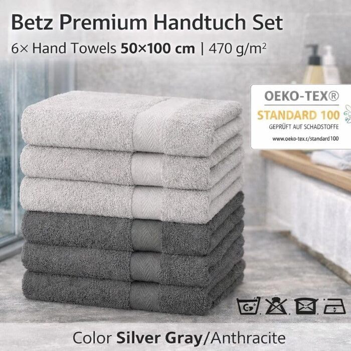 Набір махрових рушників Betz Premium 6 предметів, 50x100 см, 100% бавовна, 470 г/м², м'які та гігроскопічні, Oeko-TEX, колір старе роже/антрацит