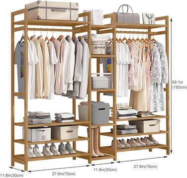 Підставка для одягу, вільна, багатофункціональна, для спальні, стабільна, містка, для підвішування одягу, легка збірка, з вішалкою 170 x 30 x 150 см