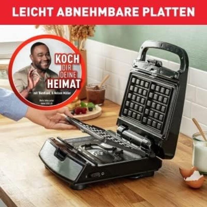 Tefal SW853D Snack Collection | Waffle Maker and Sandwiches | Expandable | Non-stick Coated Plates | Dishwasher Safe | Practical Storage Boxes | Black/Stainless Steel Sandwich and Waffle Plate Sandwich