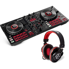 Numark DJ Pro Paket Platinum FX: DJ контролер з 4-дековим управлінням, аудіоінтерфейсом, дисплеями Jogwheel та ефект-педами, HF175 навушники (40 мм драйвер)