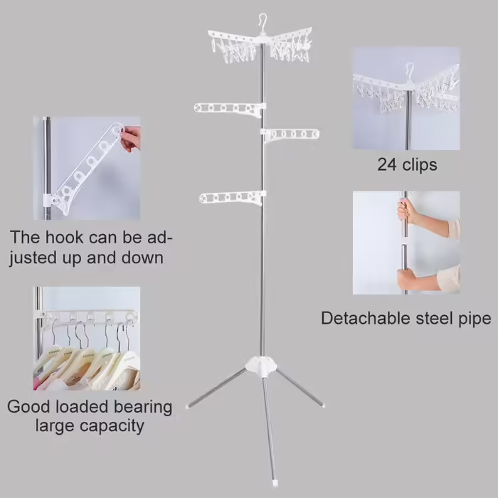 BAOYOUNI Folding Clothes Rack Clothes Drying Rack Garment Rack Clothes Rack Universal Clothes Dryer, with 5 Folding Clothes Hooks, Space-Saving, for Shirts, Blouses, Sweaters, Dresses