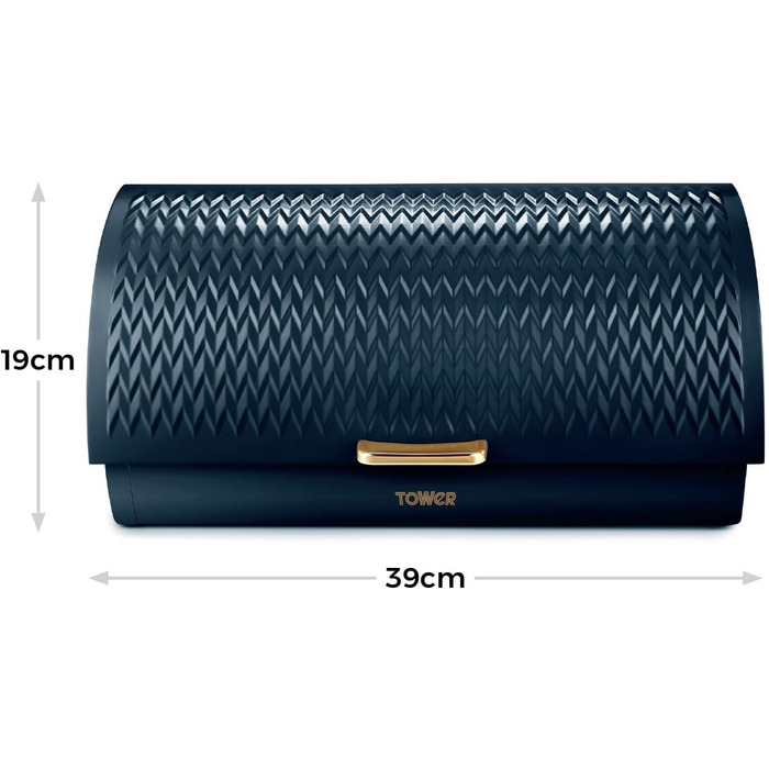 Хлібниця Tower Empire з кришкою-роликом, нержавіюча сталь та латунь, синій колір Midnight Blue