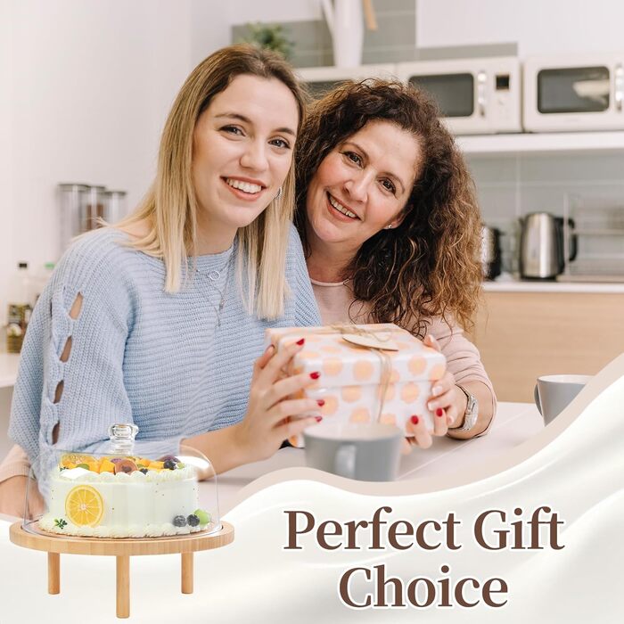 Підставка для тортів Ohuhu з бамбука 2-в-1 з кришкою, обертова тарка для тортів з 3 знімними ніжками та акриловою кришкою для випічки, декорування та святкування, чудовий подарунок для жінок