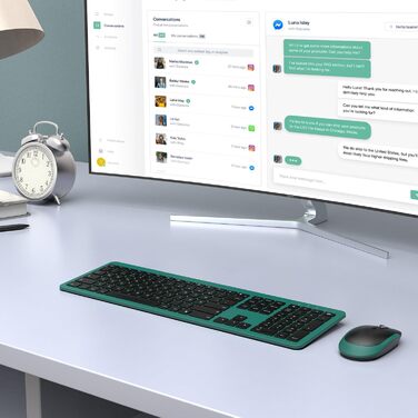 Бездротовий комплект клавіатури та миші Seenda SK38-3 Ultra-Dünne, Ergonomічна клавіатура з захистом від пилу, DE QWERTZ, чорний/зелений