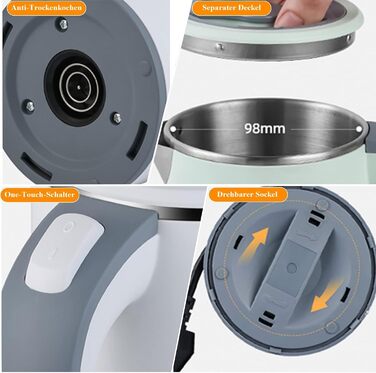 Електричний чайник MiliPow 0.8 л, 600W, для подорожей, з нержавіючої сталі, швидкий, з автовимкненням (чорний)