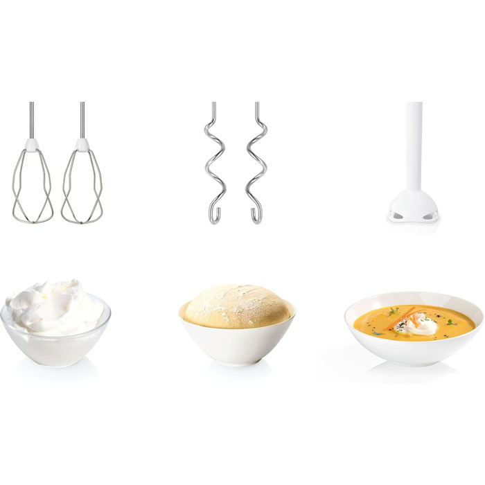 Міксер Bosch ErgoMixx MFQ36440: 5 швидкостей, пюрірування, з набором насадок (венці, гаки, чаша)