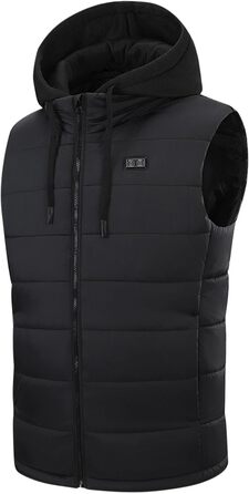 Чоловіча електрична жилетка з капюшоном, 15 зон нагріву, USB, чорна, 4XL