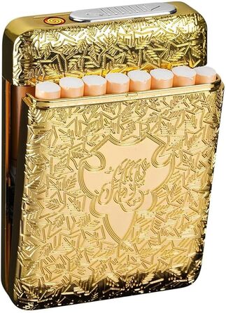 Електронне запальничкове кейс для сигарет (84 мм) на 16 сигарет, золотий