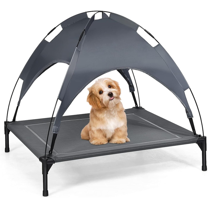 Лежанка для собак SOARS з балдахіном, піднята лежанка для домашніх тварин, лежанка для котів та собак, для дому та вулиці (90 x 81 x 86 см)