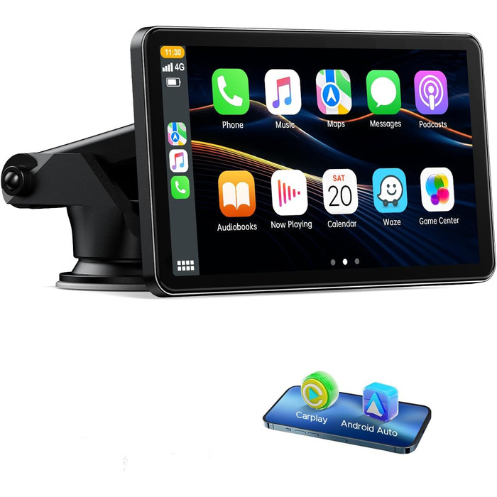 Volam Бездротовий CarPlay/Android Auto дисплей 7 дюймів, сенсорний екран, Mirror Link, навігація, музика, Siri, Google Асистент, Bluetooth 5.0, AUX, FM
