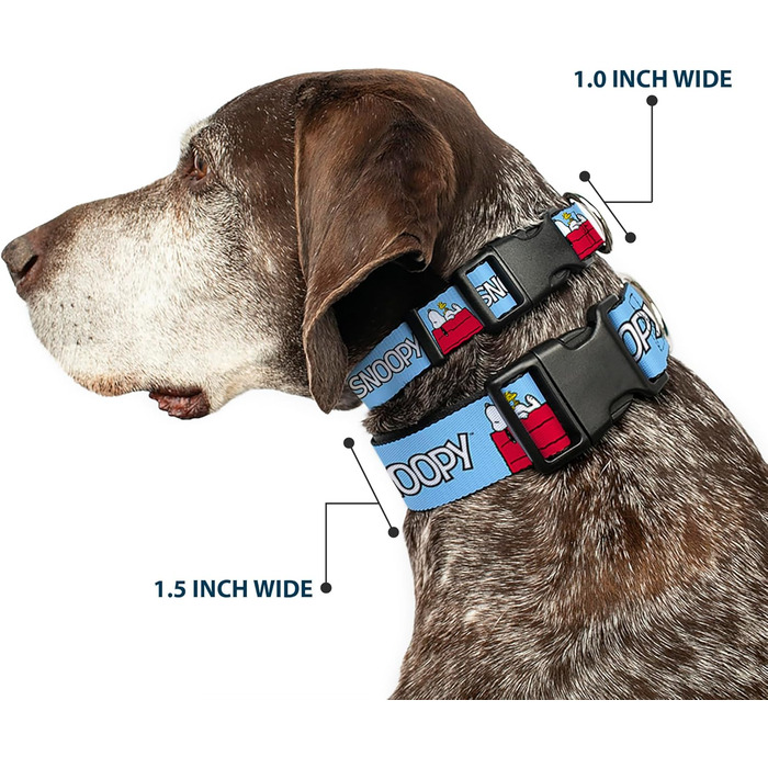Нашийник для собак Peanuts Snoopy та Woodstock з пластиковою застібкою, блакитний, ширина 1,3 см, розмір S (17,8-21,6 см)