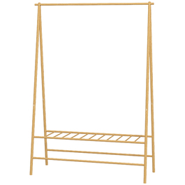 HOMCOM Bamboo Wardrobe Rack, Clothes Rack with Shelves and Hooks, Clothes Rail, for Entrance Hall, Living Room, Bedroom, 116 x 43.5 x 160 cm, Natural Wood | Aosom