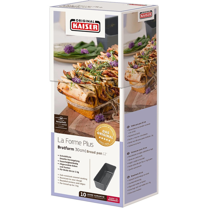 Original Kaiser La Forme Plus Loaf Pan 35 cm, Loaf Pan for 1500g Bread, Enamel Base, Loaf/Cake Pan, Coated, Sourdough-Resistant, Black