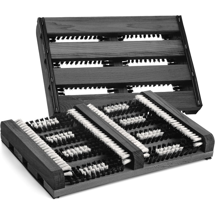 TIMELEOS Shoe Scraper Outdoor & Indoor, made of wood - non-slip & durable with strong, easy-to-clean bristles | Universal shoe cleaner, removes grass, snow, sand & dust doormat outdoor