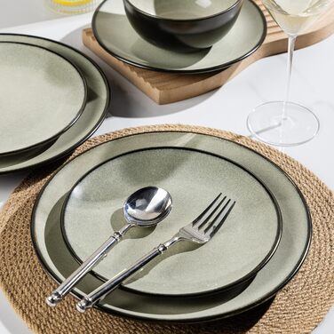 Набір посуду з каменю GBhome на 6 осіб (18 предметів), ручна робота, реактивна глазур, мікрохвильова та посудомийна машини, набір тарілок та мисок Desret Salbei