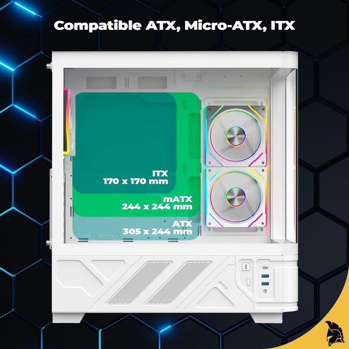 Корпус для ПК Empire Gaming ECM252 Mid Tower з цифровим дисплеєм (температура CPU/GPU, RPM) - 3 ARGB вентилятори - ATX/Micro-ATX/ITX - USB C