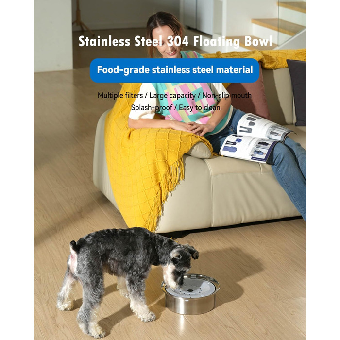 Нержавійна миска для собак з антивитіканням, 2L, преміум якість. Миска для собак та котів, антивитікаюча, великий об'єм 2L