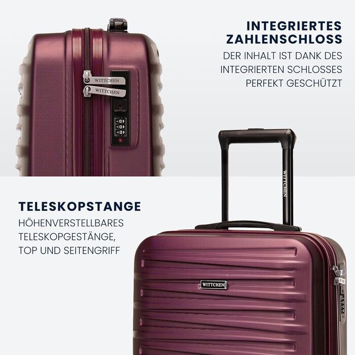 WITTCHEN Skyspeed Line - Великий валіза на колесах, жорсткий корпус ABS, телескопічна ручка, комбінаційний замок, 4 колеса, каштанового кольору. Підходить для авіакомпаній Lufthansa, Eurowings, Ryanair, Condor.