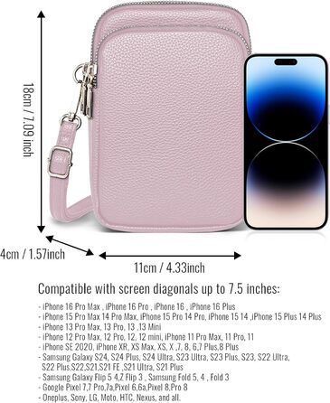 Сумка жіноча мініатюрна на плече для телефону Mini Tasche Lila – кросбоді для iPhone 15/16 Pro Max, Samsung, Xiaomi до 7.5