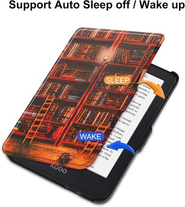 Чохол-книжка HGWALP Slim для eReaders Tolino Shine 5/Shine Color/Shine 4 та Kobo Clara Colour/Clara BW/Clara 2E з авто-ввімкненням/вимкненням (Library)